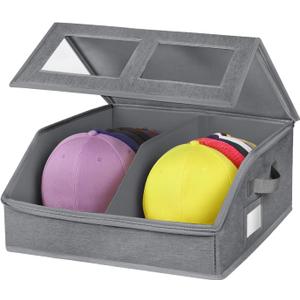 Hat Storage for Baseball Caps-Holds Up to 24 Caps, Hat Organizer for Closet Stackable Hat Box with Cardboard, Dustproof Baseball Cap Organizer with 2 Handles for Home Travel (Grey, 1 Pack)