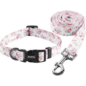 Ihoming Dog Collar and Leash Set for Daily Outdoor Walking Running Training, Floral Sky Design for Medium Boys Girls Dogs Cats Pets, M-Up to 45LBS (Medium (Pack of 1))