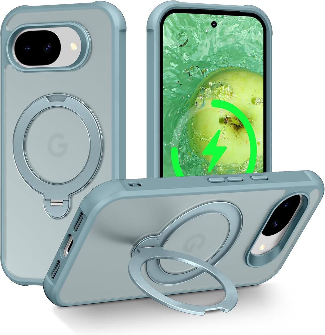Magnetic for Google Pixel 10a Case with 360 Stand, Green | Rigorous Drop Protection, Invisible Kickstand, Skin-Feel Matte Translucent Slim Cover