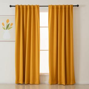Pickluc Blackout Curtains 84 Inches Long 2 Panels, Black Out Drapes for Bedroom or Living Room, Back Tab and Rod Pocket Top, Set of Two, Mustard Yellow, 52" Wide and 84" Length.