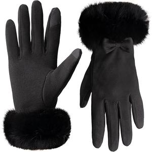 Women Touch Screen Gloves, Fleece Lined Winter Gloves for Ladies, Thermal Suede Gloves Fur Cuff for Girls Gifts, 2Packs