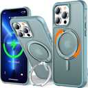 UMIONE 360 Rotatable Magnetic Ring Design for iPhone 13 Pro, Built-in Invisible Loop Stand, Compatible with Magsafe, Translucent Ultra Slim Military Grade Shockproof Case - Green