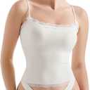 SUUKSESS Women Lace Double Lined Camisole Top Spaghetti Strap Going Out Tank Top (X-Large, White Beige)