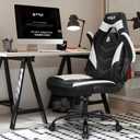 N-GEN Video Gaming Chair Ergonomic Computer Desk Office Chair with Lumbar Support Adjustable Height Swivel Wheels Flip-Up Arms PU Leather Home and Office (White), 26 inches x 25 inches x 43 inches