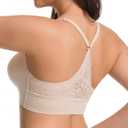 Lusait Womens Jelly Bra Seamless Wireless Lace Racerback Bralette Buttery Soft Comfort Deep V Plunge T-Shirt Bra (Beige, L)