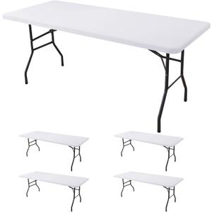 Fitted Tablecloth for 6 Foot Rectangle Tables-4 Pack White Elastic Outdoor Picnic Table Cover-Spandex Stretch Folding Table Cloths 6 ft for Camping Dining Room Patio Kitchen Banquet Party