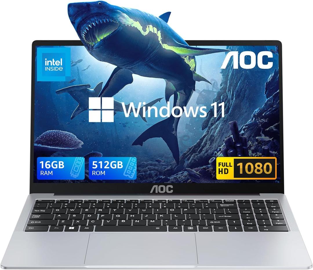AOC Laptop, Laptop Computer with Intel Processor Twin Lake N150(Up to 3.6GHz) 16GB DDR4 512GB SSD 15.6 Inch FHD Premium Laptop Windows 11 Pro, Metal Shell, Type-C