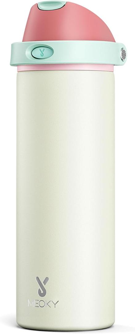24 oz Insulated Water Bottle with Straw: Meoky Stainless Steel Metal Water Bottle with 2-in-1 Lid - Leak Proof, Cold for 24 Hours, Fits in Car Cup Holder, BPA-Free for Travel Sports Gym, Cream