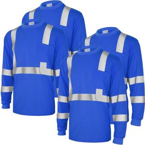 Amylove 4 Pcs Long Sleeve Safety Shirt High Visibility Reflective Construction Work Shirts for Men Women(XXL,Blue)