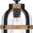 Outdoor Pendant Light for Porch,Modern Exterior Hanging Lantern with Adjustable Chain, in Black and Wood Grain Finish with Seeded Glass for Front Door,Entryway,Farmhouse (Wood Grain)