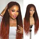 Fancy Hair 32 inch Ombre Box Braided Wig Knotless Braided Wigs for Black Women Glueless Double Full Lace Braid Wig with Baby Hair Synthetic Wig for Women (1B350#)