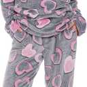 Women's Fleece Pajama Sets 2 Piece Flannel PJS Sets For Women Ultra-Soft Printed Sleepwear (Large, Shimmer Black Heart)