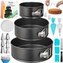 RFAQK 100pcs Cake Pan Sets for Baking + Cake Decorating Supplies: 3 Non-Stick Springform Pans Set (4, 7, 9 inches), Icing Tips, Cake Leveler Multi-functional Leak-Proof CheeseCake Pan & eBook