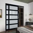 BARNSMITH 72x80 Sliding Closet Door, 5-Panels Preassembled Frosted Glass Door Panel with Hardware Kits & Matching Fascia, MDF Covered with Water-Proof & Anti-Scratch PVC Surface, Black