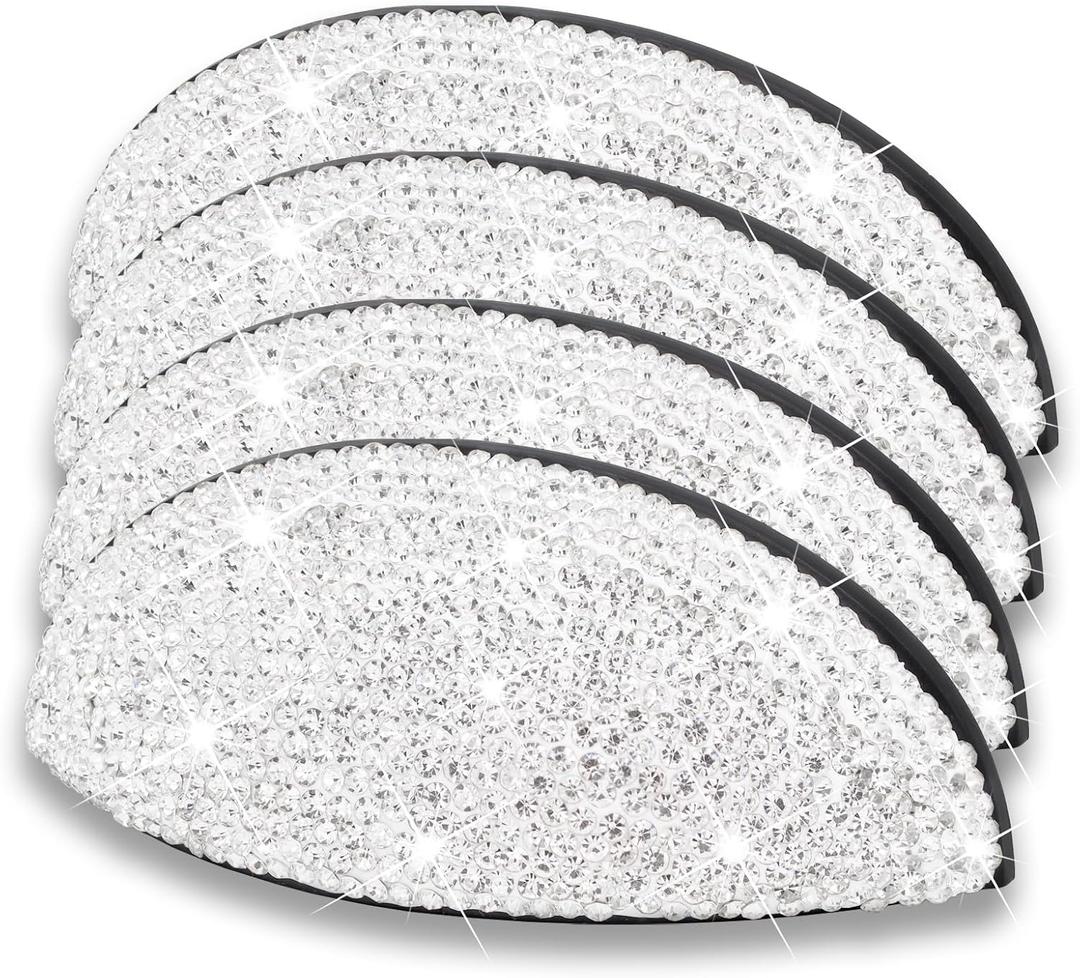 4Pcs 3" Bling Drawer Pulls Flat Cup Pull, Zinc Alloy Handmade Crystal Decoration Knobs Shell Ear Like Handles with Screws for Home Kitchen Bathroom Office Cabinet Dresser Bin Hardware (White)