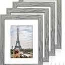 8x10 Picture Frame Set of 4, Made of Real Glass and Grey Wooden Frame, 8 by 10 Photo for Wall or Tabletop - Display Picture 5x7 with Mat or 8x10 Without Mat