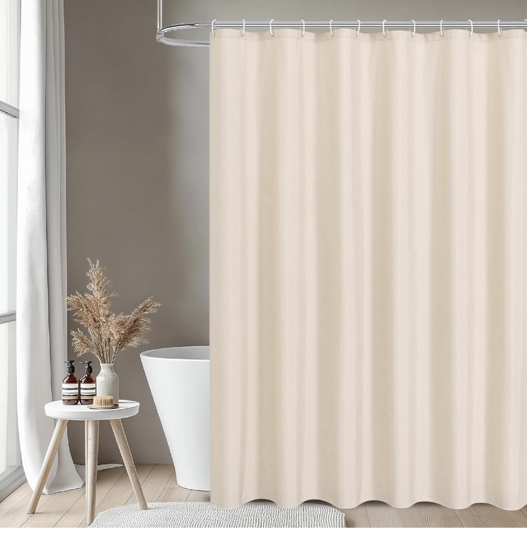 Waterproof Fabric Shower Curtain or Liner,Linen Textured,Breathable TPU & Washable Bathroom Shower Curtain Set with 12 Plastic Hooks,Modern,52x63" Cream