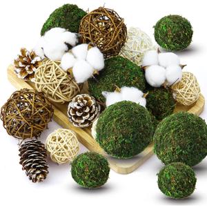 Yunsailing 36 Pcs Moss Decorative Balls for Centerpiece Bowls and Rattan Wicker Balls Handmade Orbs Spherical Assorted Vase Filler Tabletop Decor for Garden Wedding Party(Boho,Vivid)