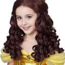 Half and Half Princess Brown Wig Dark Brown Curly Wig with Bun for Halloween Dress Up Party Costumes