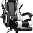 GTPLAYER Gaming Chair, Computer Chair with Footrest and Lumbar Support, Height Adjustable Game Chair with 360°-Swivel Seat and Headrest and for Office or Gaming (White)