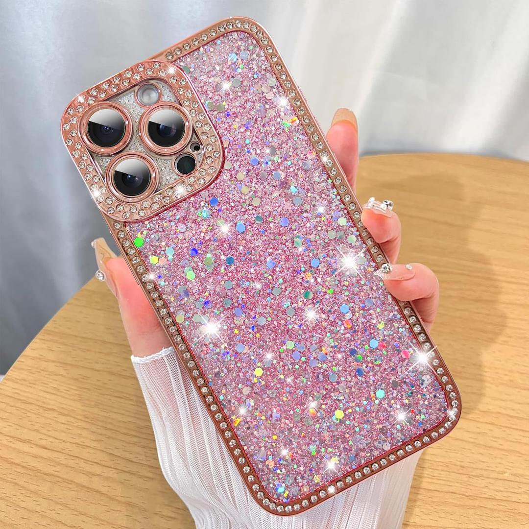ZIYE for iPhone 16 Pro Max Glitter Case Cute Luxury Dimond Shiny Design for Women Girls Soft TPU Shockproof Protective Slim Sparkle Bling Phone Case Pink