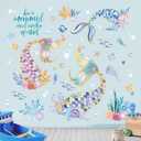 Colorful Mermaid Tails Fish Wall Stickers Under the Sea Self Adhesive Wall Decals for Girls' Bedrooms Bathrooms