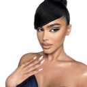 VAVANGA BUN & BANG SET 2PCS - Quick Small Size Chignon Bun with Swoop Side Bangs Clip-in Synthetic Hair Fringe with Braided Bun Hairpiece for Women