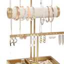 Jewelry Organizer Stand Necklace Organizer Earring Holder,3-Tier Gold Jewelry Tower Display Stand Jewelry Earring Holder Organizer Display for Necklace, Earring, Bracelet, Ring