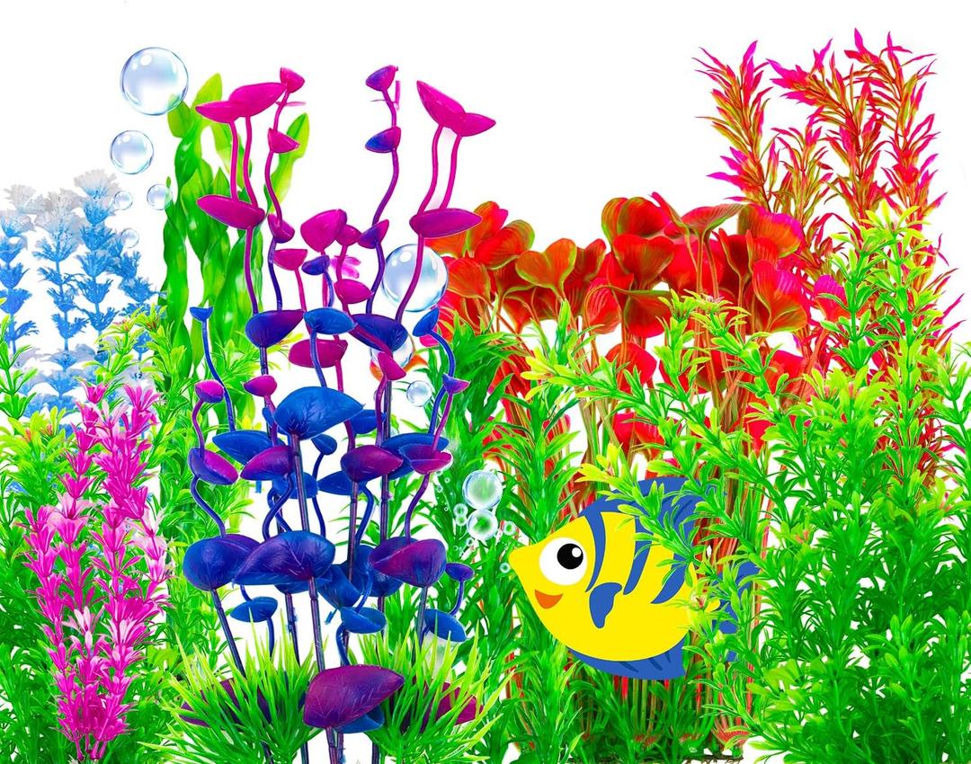 CousDUoBe 30 Pack Artificial Aquarium Plants, Full Set of Fish Tank Decorations, Various Sizes, Perfect Match (5.2 "-15.7") (30 Pack)