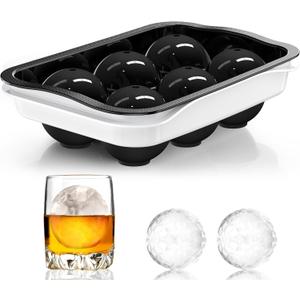 Whiskey Ice Ball Maker, [Fill without Funnel & Easy Release] 2.2'' Round Large Iced Cube Trays with Cover, Reusable Sphere Silicone Ices Tray with Lids for Bourbon, Gift for Brandy Lover