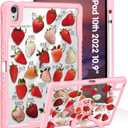 for iPad (A16) 11th Generation 11 Inch 2025 Case, for iPad 10th Generation Case 2022 10.9 Inch - Women Cute Girls with Pencil Holder & Stand Clear Strawberry Unique Girly Protective Hard Cover