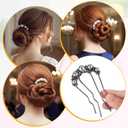 2Pcs Pearl U-Shaped Hair Pins for Buns, French Pins for Thick Hair Vintage Metal Twist-Style Hair Comb French Twist Hair Forks Metal Hairfork Hair Sticks Hair Accessories for Women (Black/Gold)