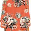 LookbookStore Women's V Neck Mesh Panel Blouse 3/4 Bell Sleeve Loose Top Shirt (M)