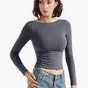 SUUKSESS Women Backless Going Out Tops Double Lined Open Back Basic Long Sleeve, Small