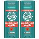 Toms of Maine Sandalwood Vanilla Aluminum Free Natural Deodorant For Women & Men | Goes on Clear | Odor & Wetness Protection | Naturally Derived and Moisture-Locking Ingredients | 3.25 oz (2 Pack)