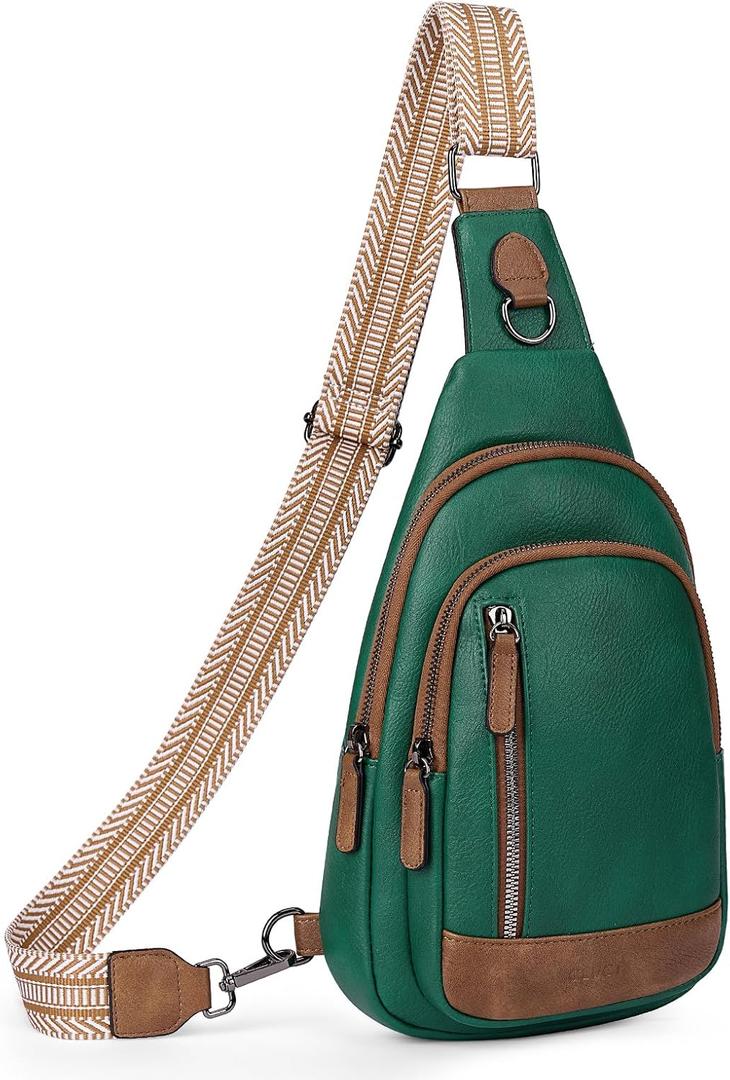 CLUCI Crossbody Bags for Women - Sling Backpack Travel Bag in Leather (0-8 Green With Brown)
