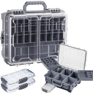 THKFISH Waterproof Tackle Box, Portable Fishing & Tackle Storage Box with Two 3500 Stowaway Boxes and Removable Dividers, Premium Tackle Box, Thicker Floating Airtight Stowaway,Pink/Green/Blue/Grey
