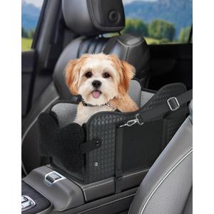 Center Console Dog Car Seat, Pet Car Seat, Armrest Middle Console Booster Travel Carrier for Small Dogs and Cats(Black Leather)