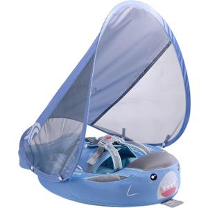 Mambobaby Float with Canopy, Baby Shark Swim Float with Tail, New Upgraded Non-Inflatable Solid Baby Pool Float, Soft Skin-Friendly Fabric Material Infant Swim Float (Special Edition)