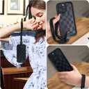 SOKAD for iPhone 16 Pro Max Case, Cute Checkered Checkerboard Pattern Phone Case with Wrist Strap for Girls Women, Slim Soft Silicone Camera Protection Shockproof Case Cover, Black