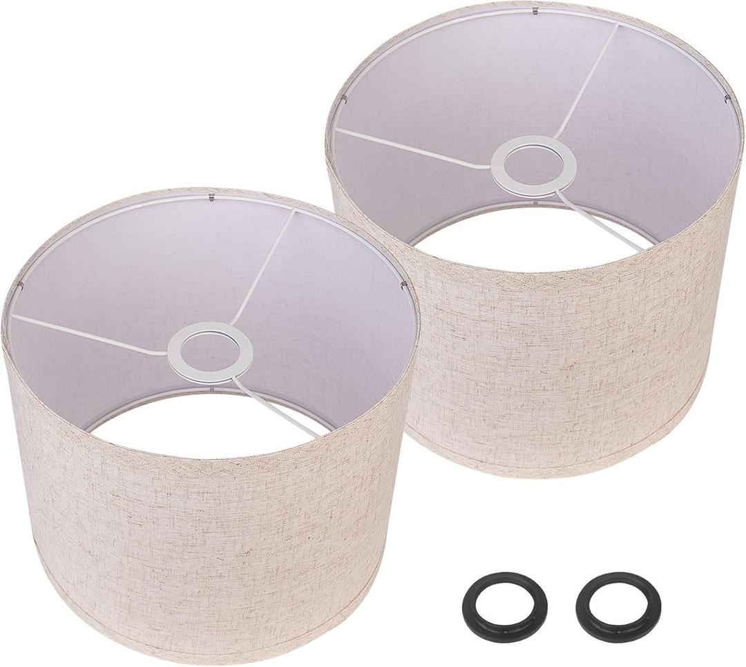 Drum Lamp Shades Set of 2, Beige Linen Lampshade Replacement 11" Top x 11" Bottom x 8.85" High, Easy to Aassemble