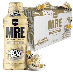 REDCON1 MRE Ready to Drink Protein Shake, Vanilla Milkshake - Lactose Free RTD 40gr Protein Made with Real Whole Food Protein Blends - Easy to Digest Nutritional Shake (12 Pack) (BBD-11/24/26)