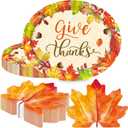 Thanksgiving Paper Plates Thanksgiving Disposable Large 9" X 11" Oval Plates Maple Leaf Napkins for Harvest Give Thanks Party Tableware Supplies Holiday Decorations