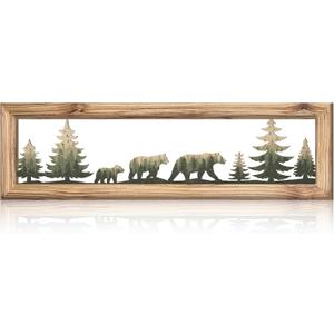Wesiti Woodland Bear Wall Art 16 Inch Wood Frame Metal Rustic Forest Animal Wall Decor Farmhouse Lodge Cabin Picture Art Decor for Home Bedroom Living Room