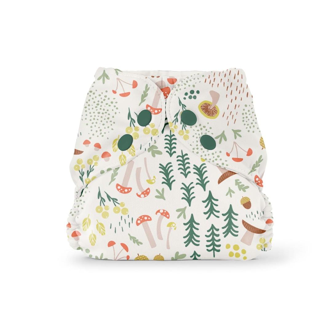 Esembly Cloth Diaper Cover - Reusable Swim Diaper, Waterproof, Breathable - Adjustable Outer Layer Over Absorbent Inner for Blowout Protection - Fantastic Funghi, Size 2 (18-35lbs)