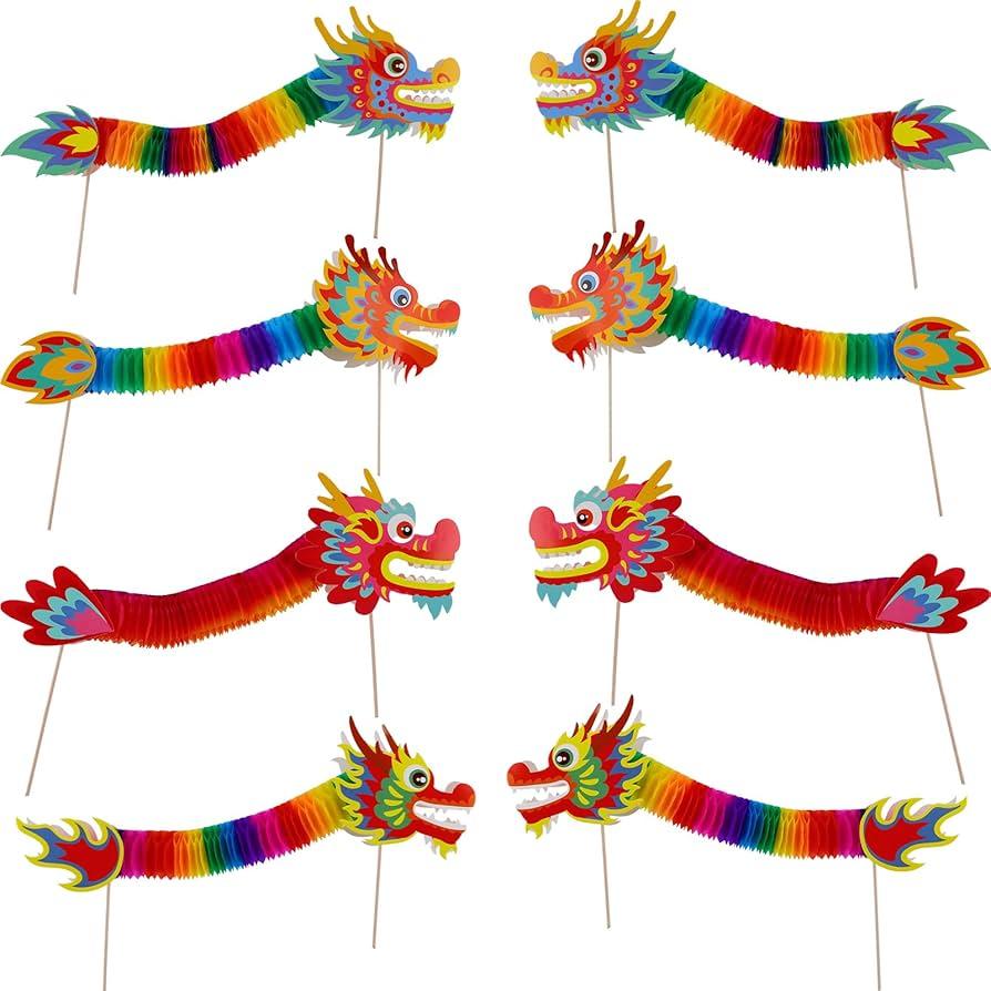 24 Pcs Chinese New Year Paper Dragon Decorations 3D DIY Chinese Paper Dragon Party Decorations for Spring Festival Party Craft Set Supplies