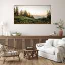 FWIEXA Green Forest Mountain Framed Canvas Wall Art Set, Wildflower Meadow Wall Decor, Floral Pictures Artwork, Nature Sunset Landscape Art Prints for Living Room, Bedroom, Office - Size 20"x40"