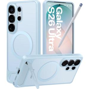 TORRAS Strong Magnetic & Seamless Stand for Samsung Galaxy S26 Ultra Case, Fit for MagSafe, Mil-Grade Drop Protection, Kickstand for Samsung Galaxy S26 Ultra Case, Translucent Back/Sky Blue Edge