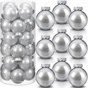 Soaoo 24 Pcs Christmas Ball Ornament 2.36 Inch Shatterproof Glitter Ball for Christmas Tree Decoration Small Hanging Xmas Tree Ornament for Xmas Holiday Wedding Party(Silver)