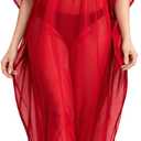 Miss Lavish London Womens Plus Size Kimono Kaftan Maxi Dress, Kimono Kaftan Plus Size Swimsuit Cover Up, Vacation Dress (Red, S)
